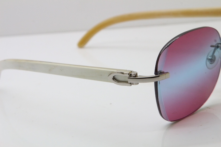 2018 New Cartier Rimless 3524012 Original White Genuine Natural Sunglasses in Gold Blue Lens (Lens Thickness of 3.5 )