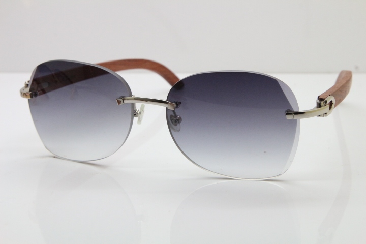 2018 New Cartier Rimless 3524012 Original Wood Sunglasses in Gold Brown Lens