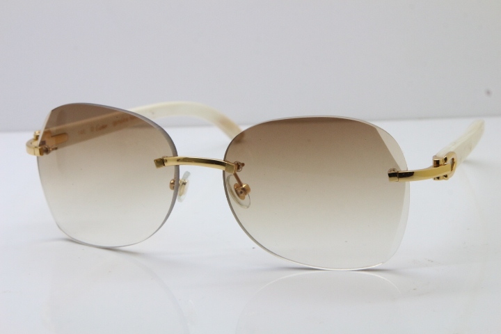 2018 New Cartier Rimless 3524012 Original White Genuine Natural Sunglasses in Gold Blue Lens (Lens Thickness of 3.5 )