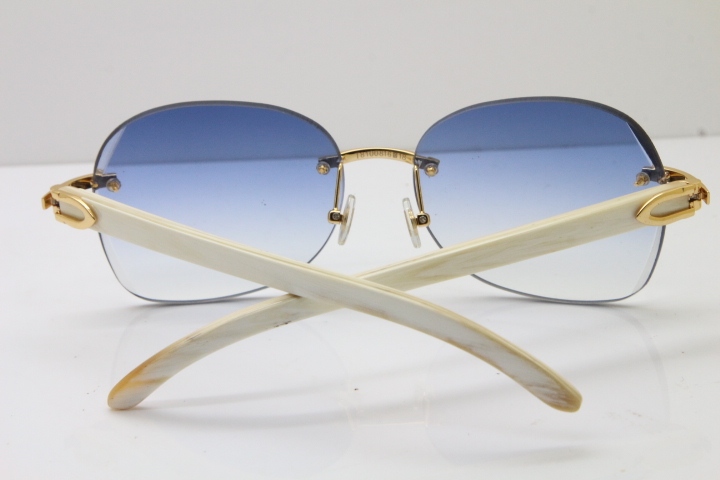 2018 New Cartier Rimless 3524012 Original White Genuine Natural Sunglasses in Gold Blue Lens (Lens Thickness of 3.5 )