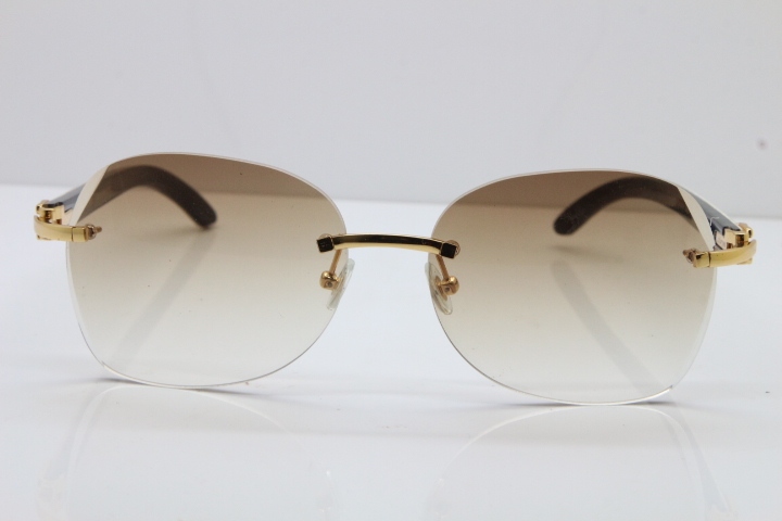 2018 New Cartier Rimless 3524012 Original Black Mix White Buffalo Horn Sunglasses in Gold Blue Lens