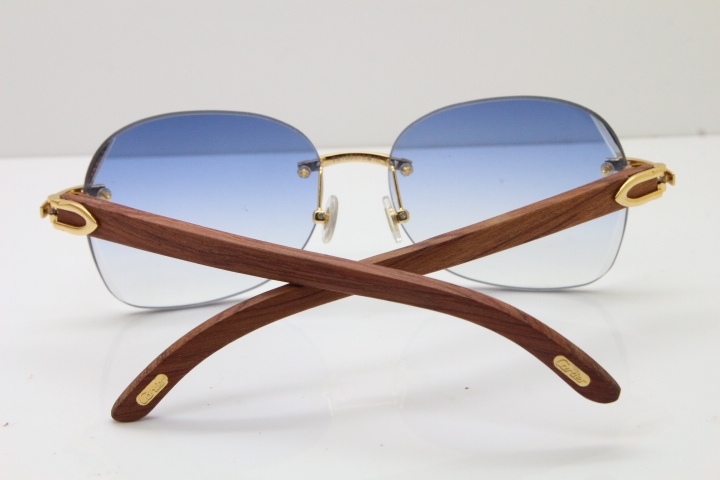 2018 New Cartier Rimless 3524012 Original Wood Sunglasses in Gold Brown Lens
