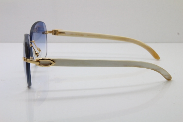 2018 New Cartier Rimless 3524012 Original White Genuine Natural Sunglasses in Gold Blue Lens (Lens Thickness of 3.5 )