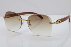 2018 New Cartier Rimless 3524012 Original Wood Sunglasses in Gold Brown Lens