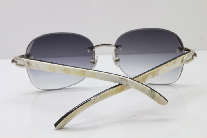 2018 New Cartier Rimless 3524012 Original Black Mix White Buffalo Horn Sunglasses in Gold Blue Lens