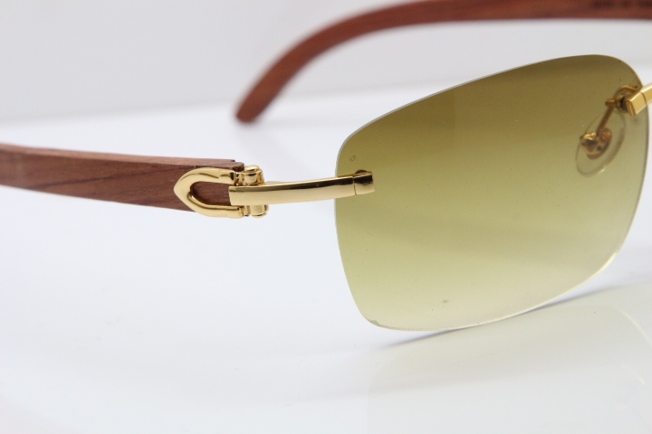 Cartier Rimless 8200497 Original Carved Wood Trimming Lens Sunglasses in Gold Brown Lens 2018 New