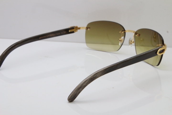 Cartier Rimless T8200497 Original Black Mix Gray Buffalo Horn Sunglasses in Gold Brown Lens Limited edition