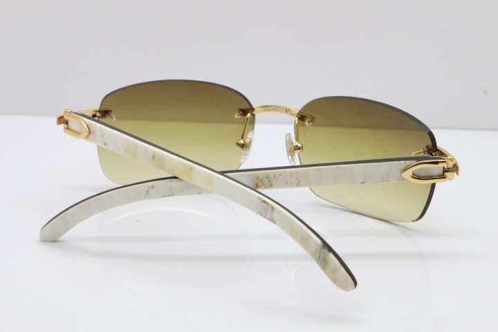 2018 New Cartier Rimless T8200497 Original White Inside Black Buffalo Horn Buffalo Horn Sunglasses in Gold Brown Lens Limited edition