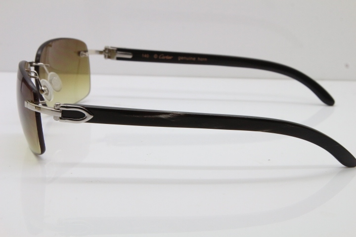 Cartier Rimless T8200497 Original Black Mix Gray Buffalo Horn Sunglasses in Gold Brown Lens Limited edition