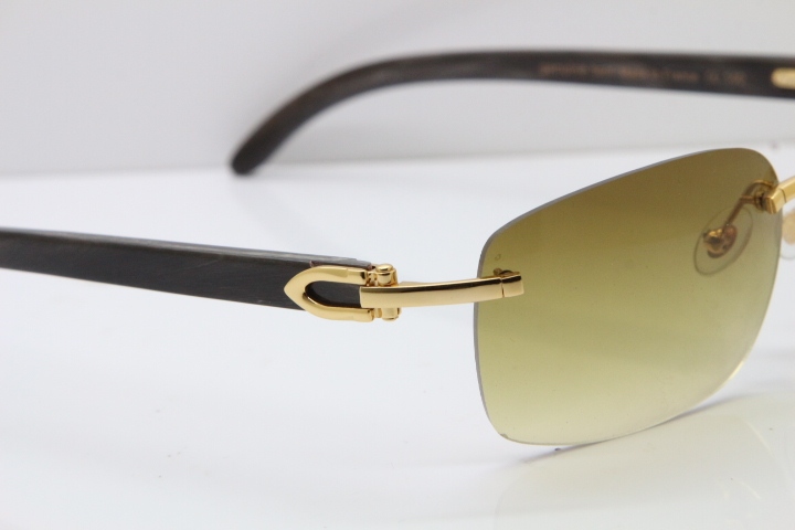 Cartier Rimless T8200497 Original Black Mix Gray Buffalo Horn Sunglasses in Gold Brown Lens Limited edition