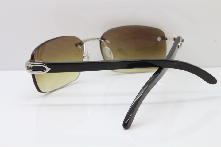 Cartier Rimless 8200497 Original Black Buffalo Horn Sunglasses in Gold Brown Lens Limited edition