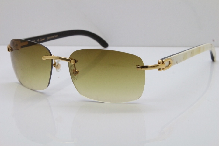 2018 New Cartier Rimless T8200497 Original White Inside Black Buffalo Horn Buffalo Horn Sunglasses in Gold Brown Lens Limited edition