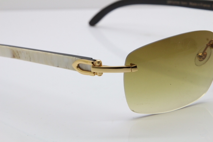 2018 New Cartier Rimless T8200497 Original White Inside Black Buffalo Horn Buffalo Horn Sunglasses in Gold Brown Lens Limited edition