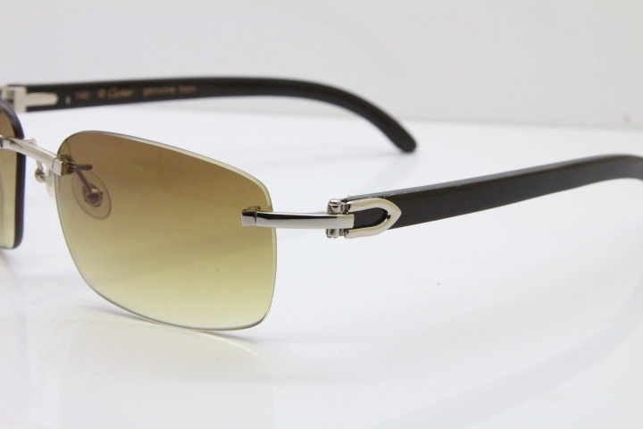 Cartier Rimless 8200497 Original Black Buffalo Horn Sunglasses in Gold Brown Lens Limited edition