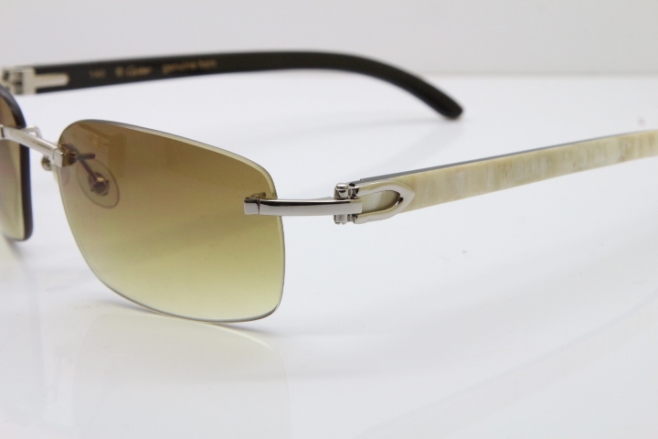 2018 New Cartier Rimless T8200497 Original White Inside Black Buffalo Horn Buffalo Horn Sunglasses in Gold Brown Lens Limited edition