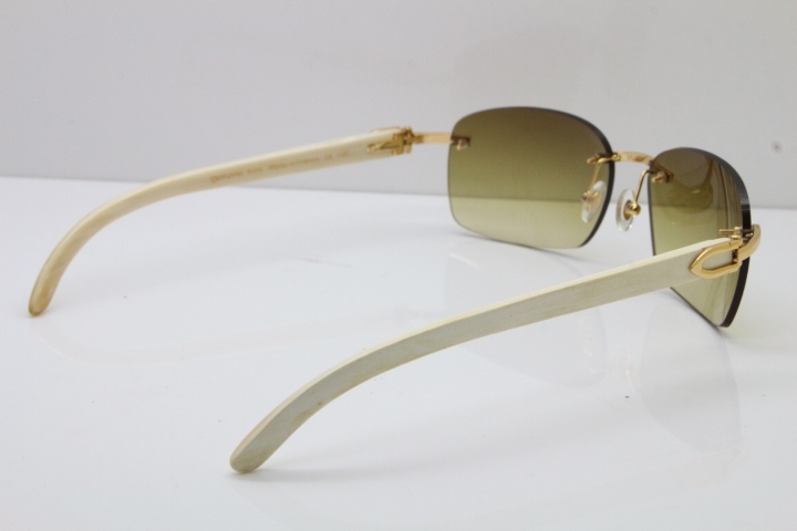 2018 New Cartier Rimless 8200497 Original White Genuine Natural Buffalo Horn Sunglasses in Gold Brown Lens Limited edition