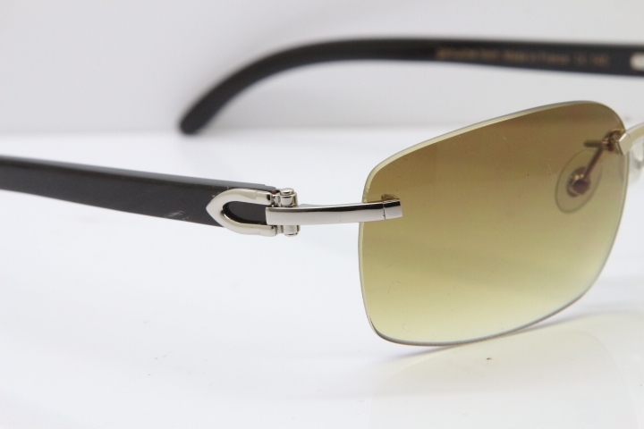 Cartier Rimless 8200497 Original Black Buffalo Horn Sunglasses in Gold Brown Lens Limited edition