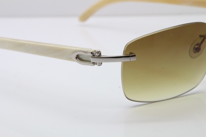 2018 New Cartier Rimless 8200497 Original White Genuine Natural Buffalo Horn Sunglasses in Gold Brown Lens Limited edition