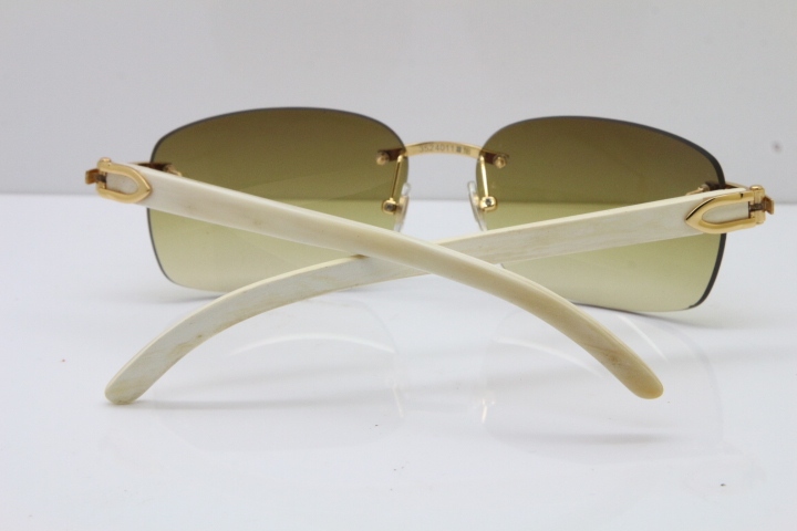 2018 New Cartier Rimless 8200497 Original White Genuine Natural Buffalo Horn Sunglasses in Gold Brown Lens Limited edition