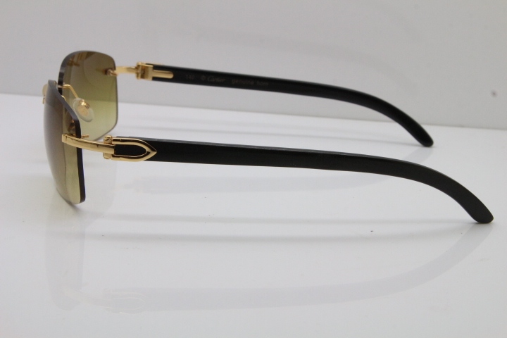 Cartier Rimless 8200497 Original Black Buffalo Horn Sunglasses in Gold Brown Lens Limited edition