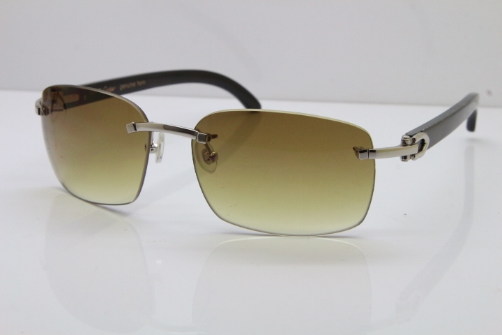 Cartier Rimless 8200497 Original Black Buffalo Horn Sunglasses in Gold Brown Lens Limited edition