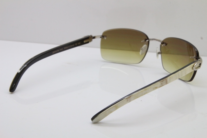 2018 New Cartier Rimless T8200497 Original White Inside Black Buffalo Horn Buffalo Horn Sunglasses in Gold Brown Lens Limited edition
