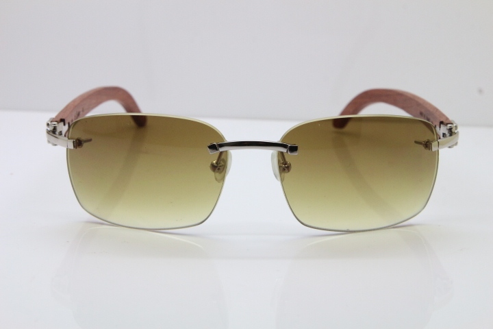 Cartier Rimless 8200497 Original Carved Wood Trimming Lens Sunglasses in Gold Brown Lens 2018 New