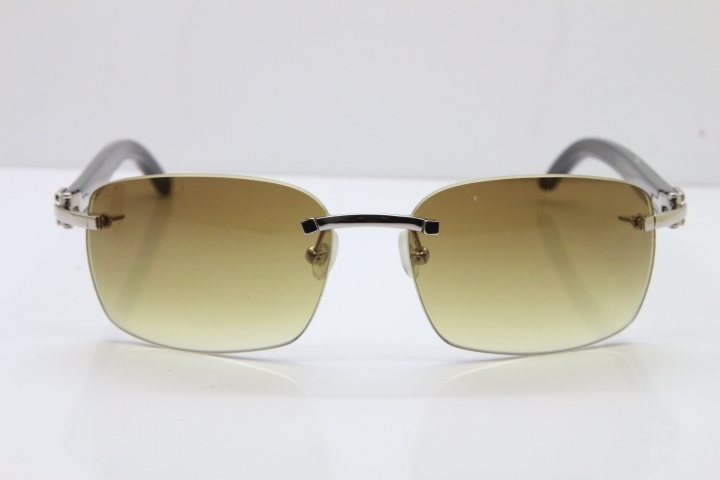 Cartier Rimless T8200497 Original Black Mix Gray Buffalo Horn Sunglasses in Gold Brown Lens Limited edition