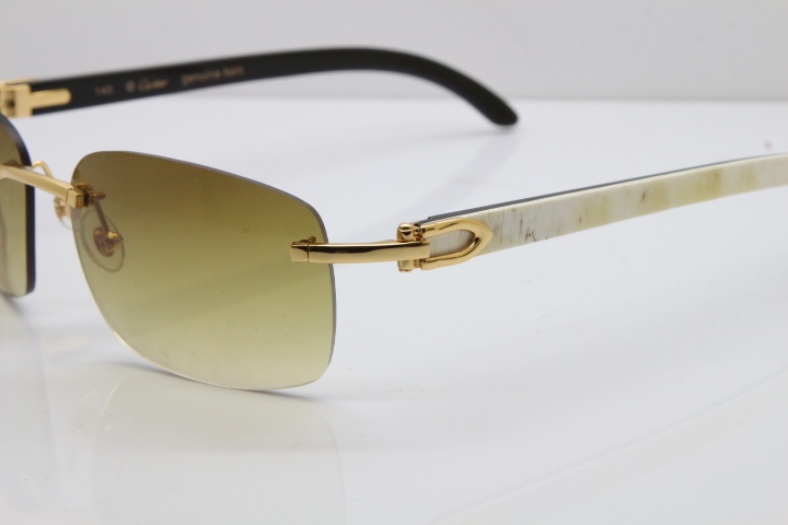 2018 New Cartier Rimless T8200497 Original White Inside Black Buffalo Horn Buffalo Horn Sunglasses in Gold Brown Lens Limited edition