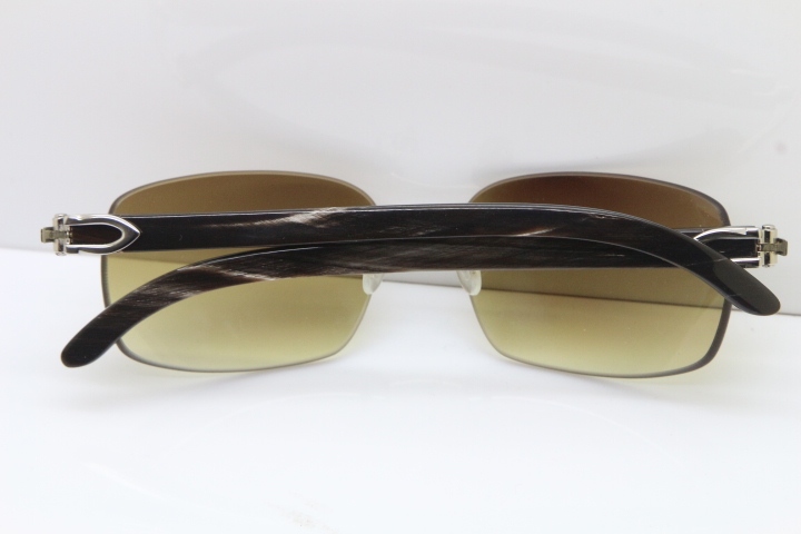 Cartier Rimless T8200497 Original Black Mix Gray Buffalo Horn Sunglasses in Gold Brown Lens Limited edition