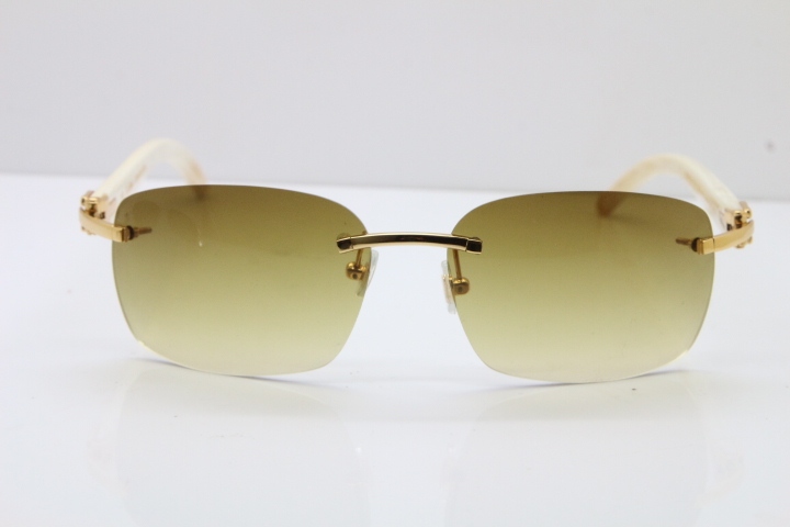 2018 New Cartier Rimless 8200497 Original White Genuine Natural Buffalo Horn Sunglasses in Gold Brown Lens Limited edition