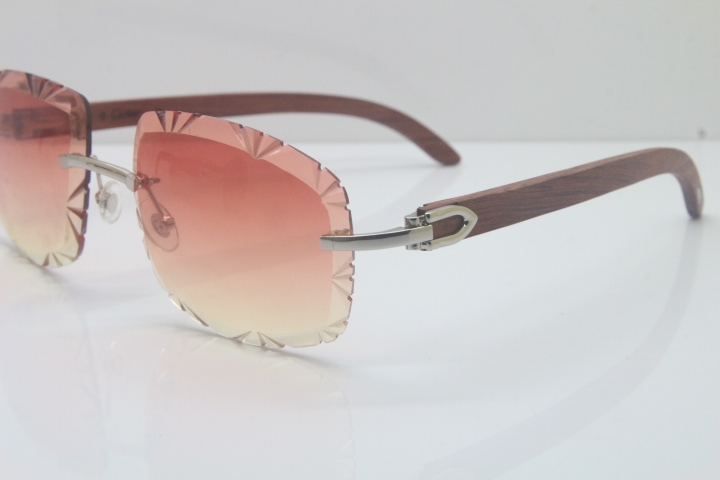 2018 New Cartier Rimless 3524012-A Carved Wood Trimming Lens Sunglasses Gold Pink  Limited edition