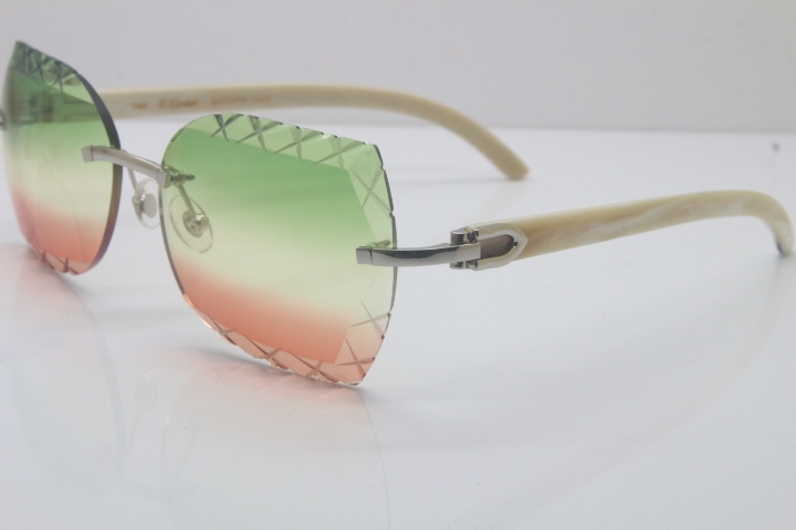 2018 New Cartier Rimless 3524012-A White Buffalo Sunglasses Gold Green Limited edition