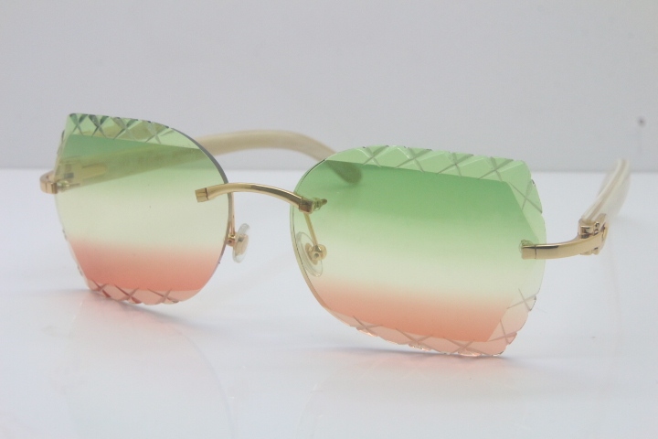 2018 New Cartier Rimless 3524012-A White Buffalo Sunglasses Gold Green Limited edition