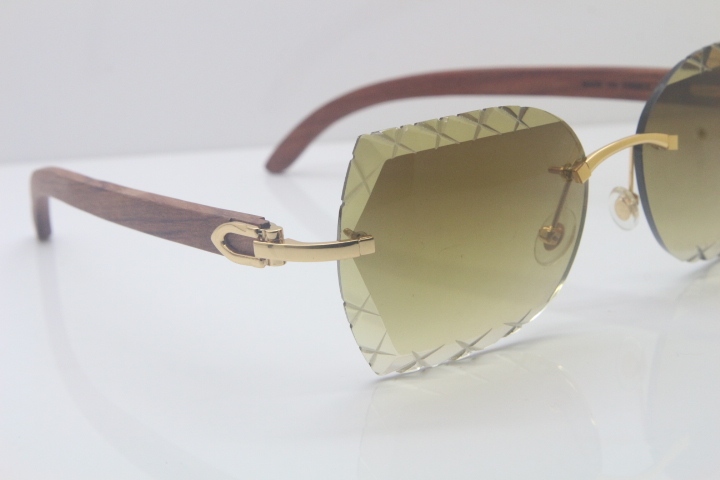 2018 New Cartier Rimless 3524012-A Wood Sunglasses Gold Brown Limited edition