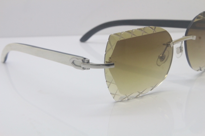 Cartier Rimless 3524012-A Black Mix White Buffalo Sunglasses Gold Brown Limited edition