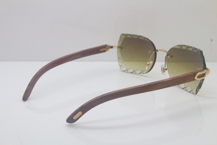 2018 New Cartier Rimless 3524012-A Wood Sunglasses Gold Brown Limited edition