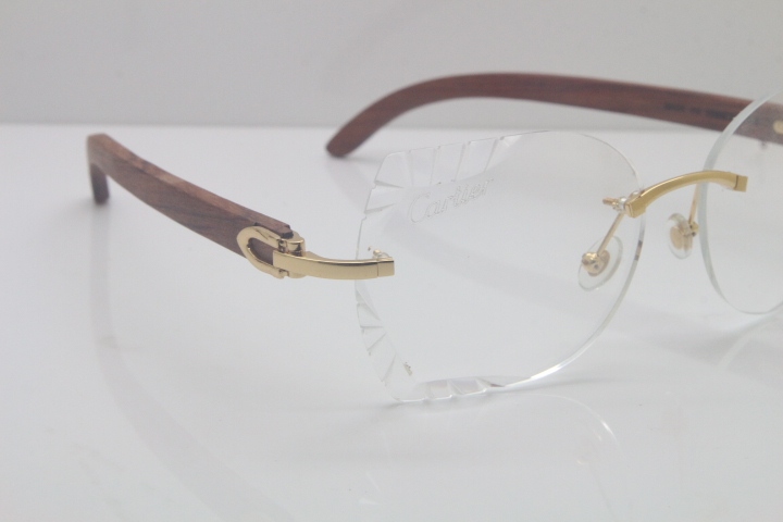 2018 New Cartier Rimless 3524012 Carved Wood Trimming Lens eyeglasses in Gold Limited edition