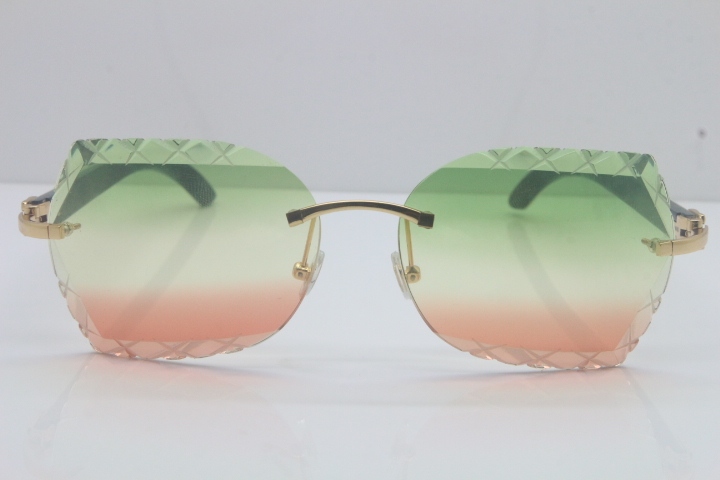 2018 New Cartier Rimless 3524012-A White Inside Black Buffalo Horn Sunglasses Gold Green Limited edition