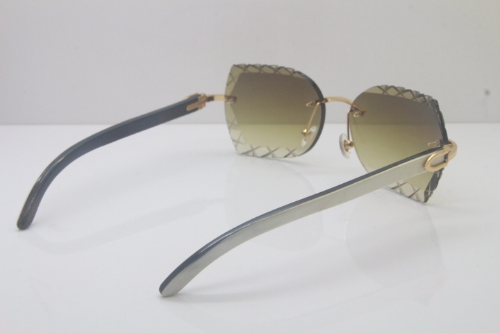 Cartier Rimless 3524012-A Black Mix White Buffalo Sunglasses Gold Brown Limited edition