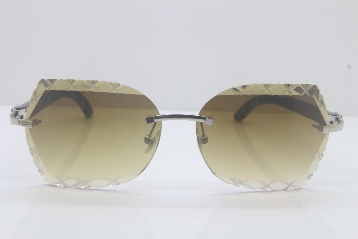 Cartier Rimless 3524012-A Black Mix White Buffalo Sunglasses Gold Brown Limited edition