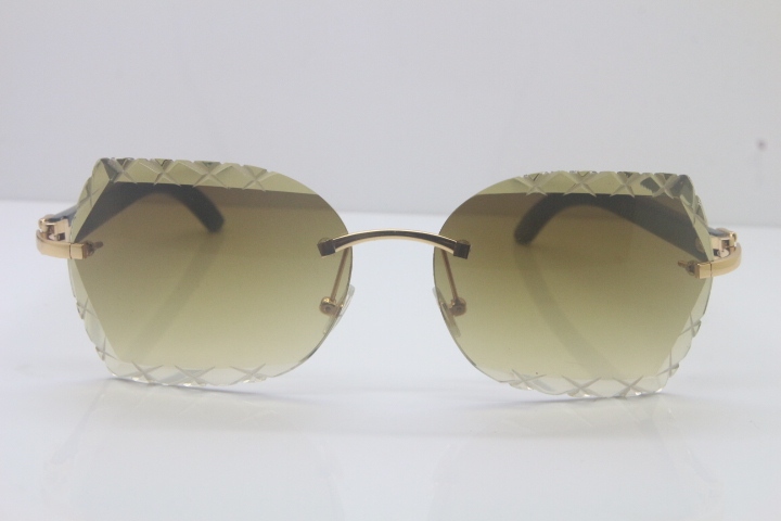 Cartier Rimless 3524012-A Black Mix White Buffalo Sunglasses Gold Brown Limited edition