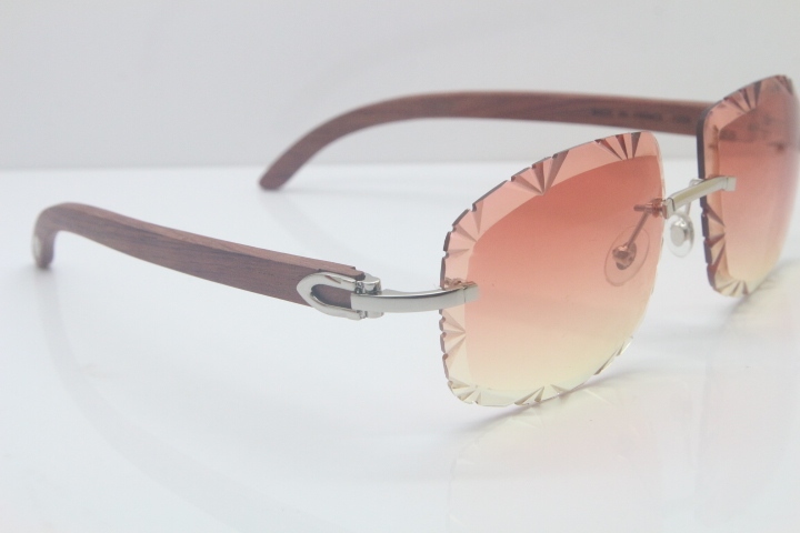 2018 New Cartier Rimless 3524012-A Carved Wood Trimming Lens Sunglasses Gold Pink  Limited edition