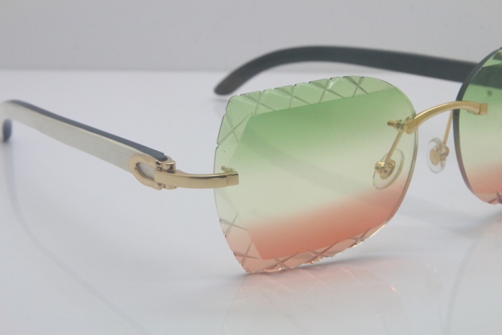 2018 New Cartier Rimless 3524012-A White Inside Black Buffalo Horn Sunglasses Gold Green Limited edition