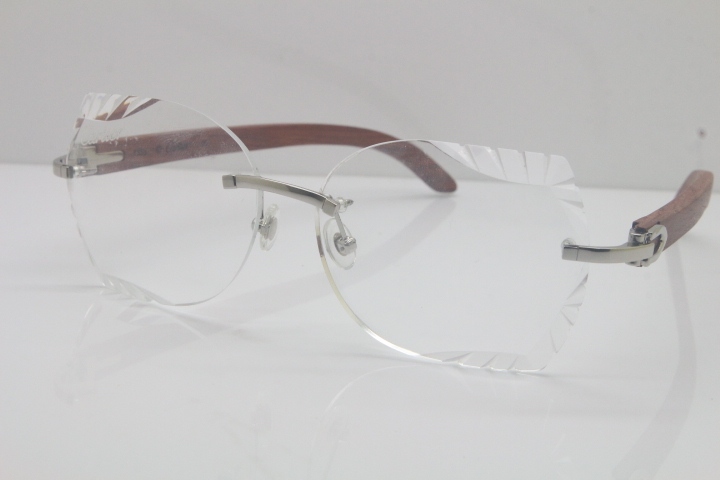 2018 New Cartier Rimless 3524012 Carved Wood Trimming Lens eyeglasses in Gold Limited edition