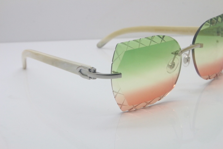 2018 New Cartier Rimless 3524012-A White Buffalo Sunglasses Gold Green Limited edition