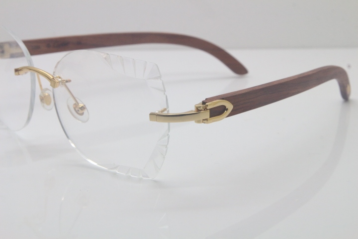 2018 New Cartier Rimless 3524012 Carved Wood Trimming Lens eyeglasses in Gold Limited edition