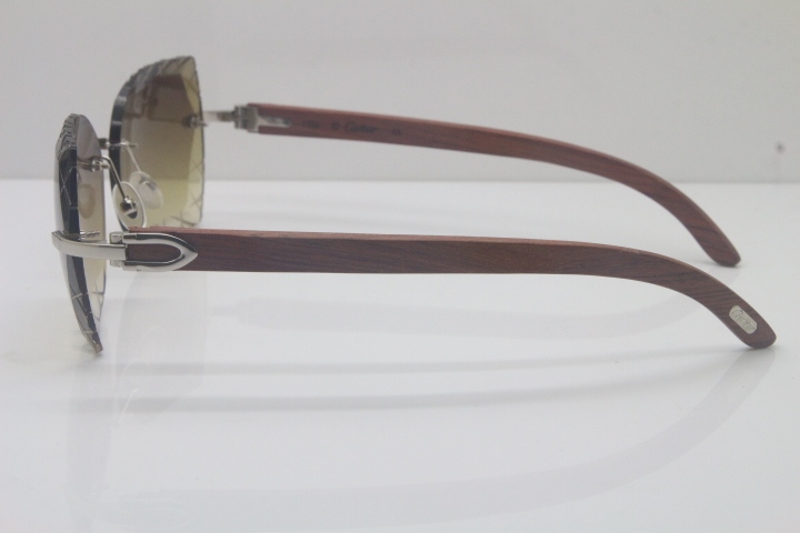 2018 New Cartier Rimless 3524012-A Wood Sunglasses Gold Brown Limited edition