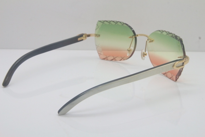 2018 New Cartier Rimless 3524012-A White Inside Black Buffalo Horn Sunglasses Gold Green Limited edition