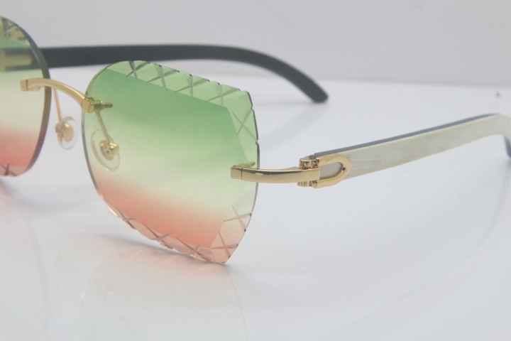 2018 New Cartier Rimless 3524012-A White Inside Black Buffalo Horn Sunglasses Gold Green Limited edition